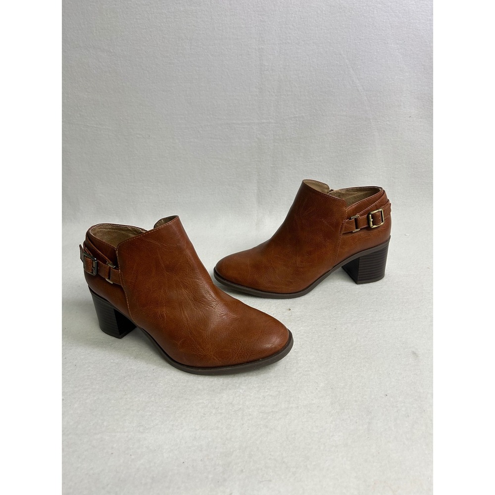 Classic LifeStride Women 8W Brown Lorelai Ankle‎ Bootie Block Heel Buckle Strap